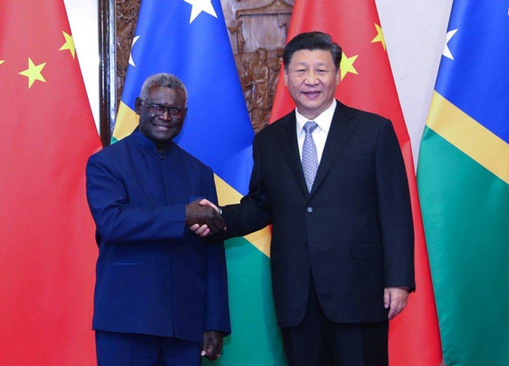 2019年10月9日，國家主席習近平會見訪華的所羅門群島總理索加瓦雷。