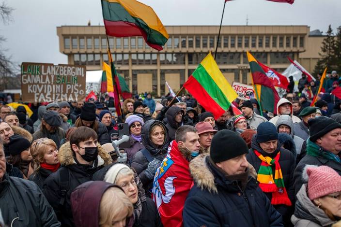 立陶宛出現抗議活動，不過與中國無關。(AP圖片)