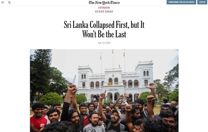 斯里蘭卡作家薩馬拉什（Indrajit Samarajiva）為中國抱不平，日前在《紐約時報》撰文，批評西方債務陷阱拖垮斯里蘭卡。