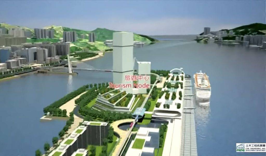 圖五：構想單軌及跑道區尾部嘅車站位置（截圖自土木工程拓展署單軌概念短片）