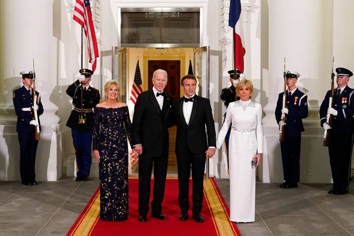 拜登舉行國宴款待法國總統馬克龍到訪。AP圖片