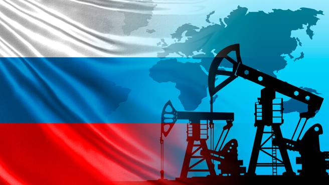 Flag,Of,Russia,Next,To,Pumps,For,Oil,Production.,Concept