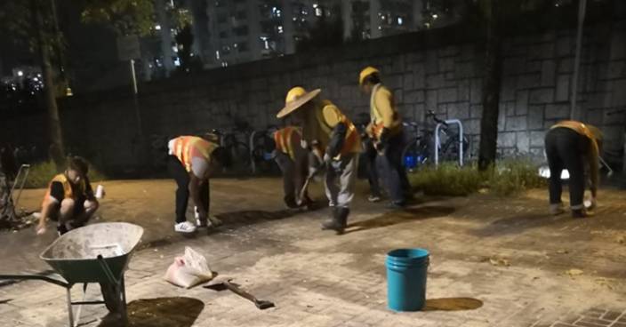 周六大埔遊行遭反對 市民發現晚上仍有工人黏街磚