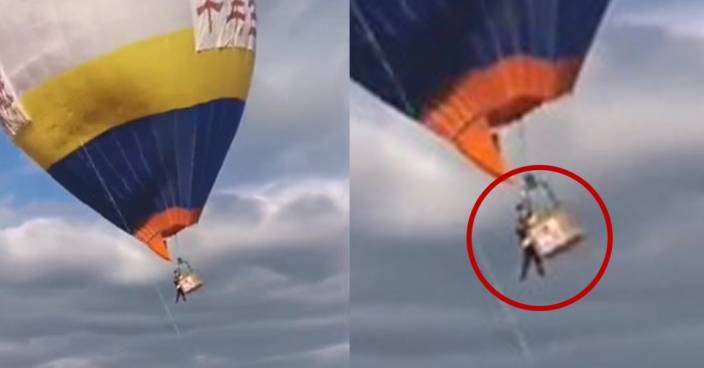 西安景區熱氣球將工作人員帶飛 雙腿懸空險象環生