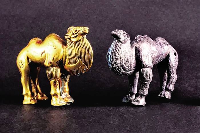 已修復的金銀駱駝，是目前中國國內最早的單體金、銀駱駝。（網上圖片）