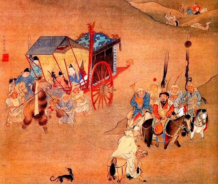 仇英畫作《明妃出塞圖》中的明妃即是漢代時的王昭君。(網上圖片)