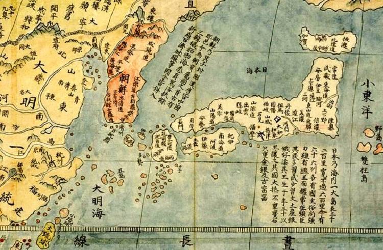 日本重繪明代萬曆《坤輿萬國全圖》對日本的描述。(網上圖片)