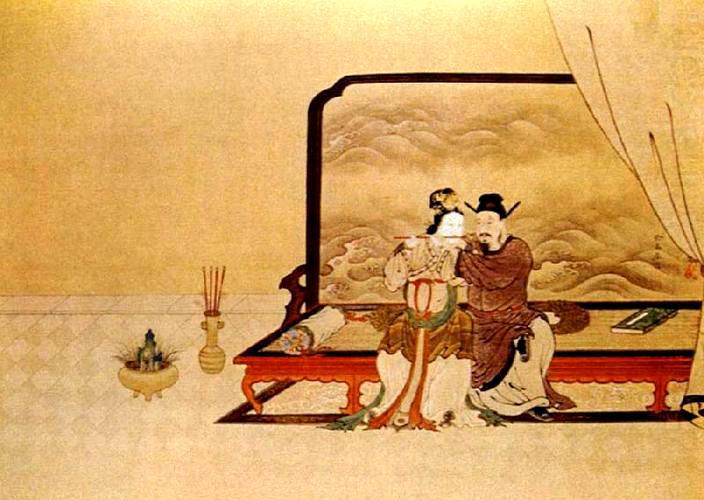 古畫中描繪的唐玄宗與楊貴妃。(網上圖片)