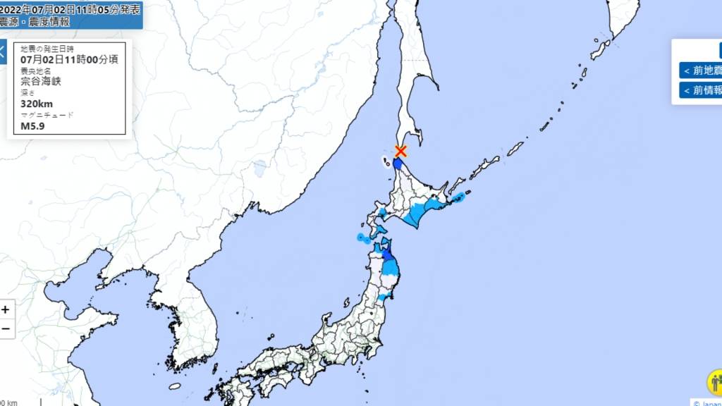 日本北海道地區發生5.9級地震