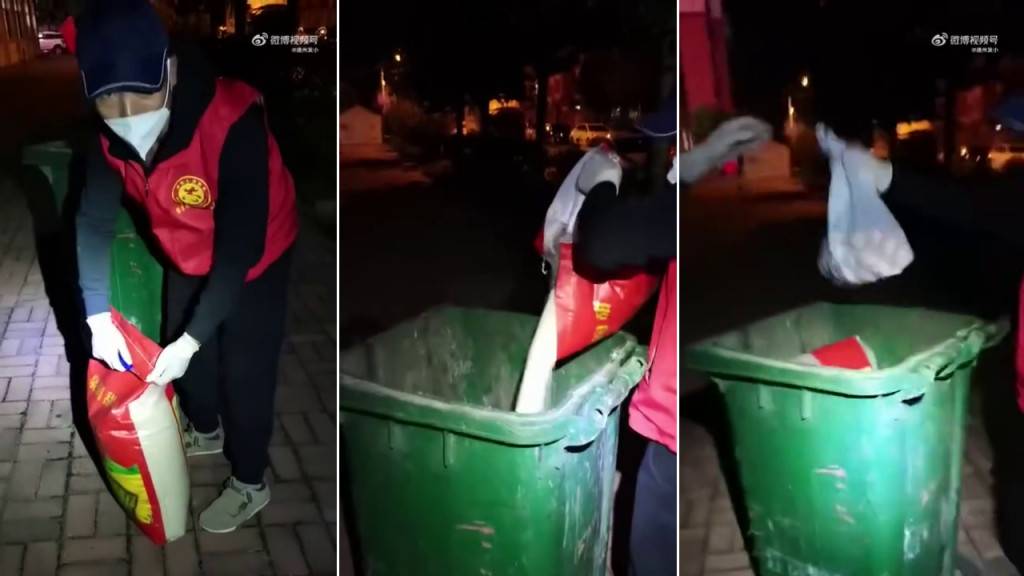 黑龍江居民私送大米雞蛋 防疫人員沒收倒落垃圾桶惹議
